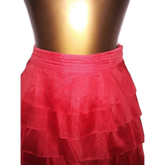 Zara Sz S Skirt Red Silk Crinoline Ruffled Mini Skirt S - Picture 2 of 5